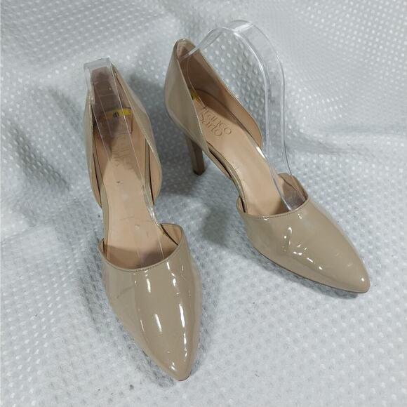 FRANCO SARTO! NUDE BEIGE/TAN PATENT LEATHER CUTAWAY SIDE PUMPS, HEELS! SZ 9M - Picture 2 of 11